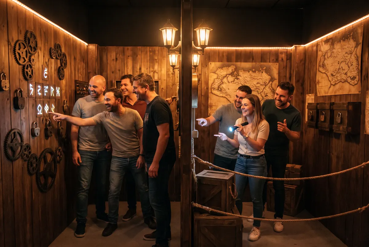 Dos equipos de compañeros compitiendo en un escape room por equipos (imagen ilustrativa)