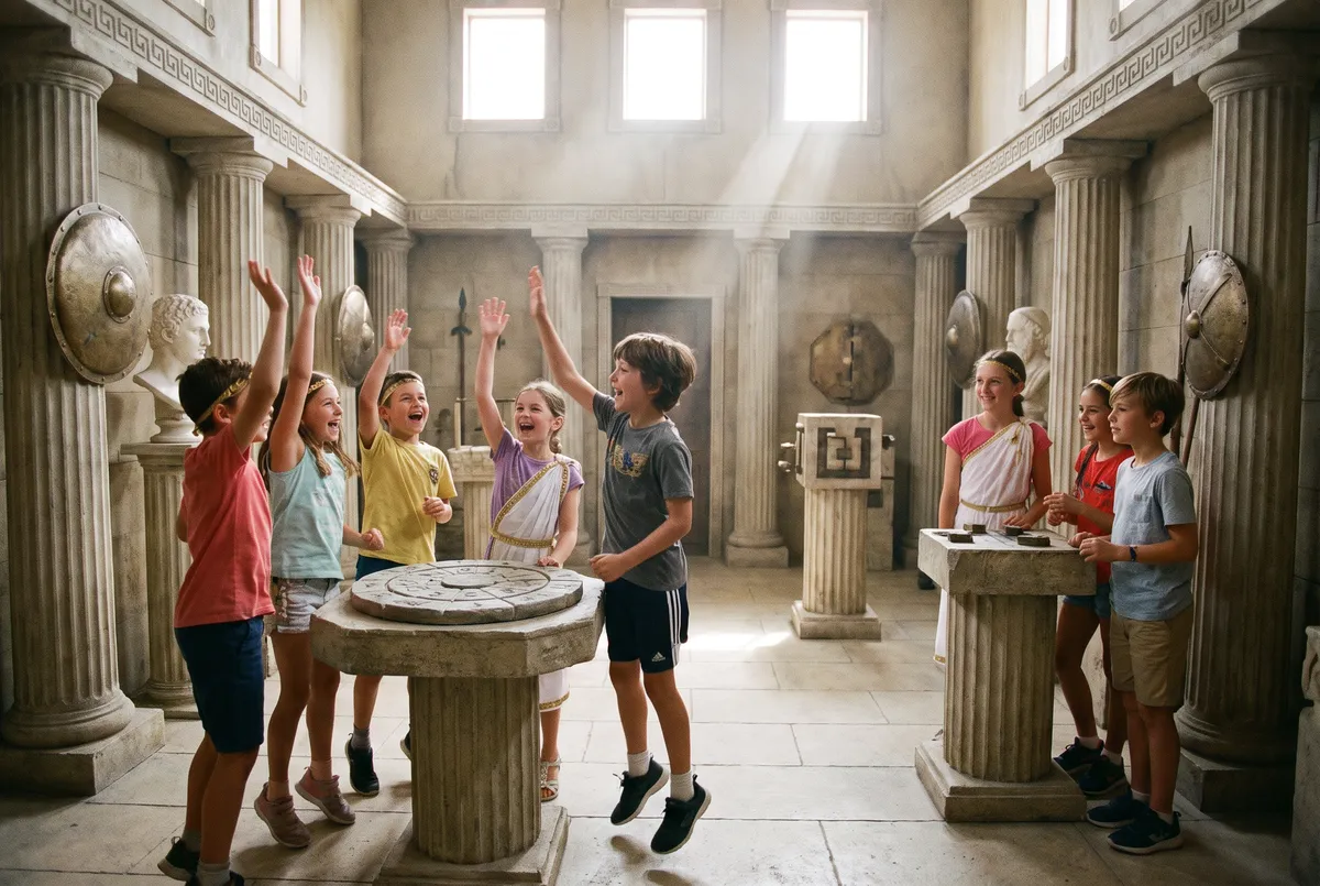 Niños celebrando una prueba superada en un escape room de la antigua Grecia (imagen ilustrativa)